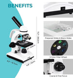 Tuword Microscopes for Kids Students Adults, 40X-1000X Optical Glass Lenses Microscope for School Home, Cordless LED Student Biological Compound Microscope with Microscope Slides, Phone Adaptor